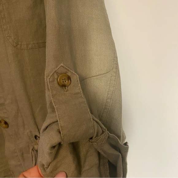 Cynthia Rowley Womens Size Large Army Green 100% Linen Drawstring Waist Jacket - Picture 7 of 16